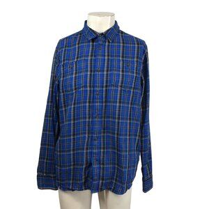PRANA - MEN'S MEDIUM - BLUE PLAID LONG SLEEVE BUTTON UP SHIRT W/ POCKETS